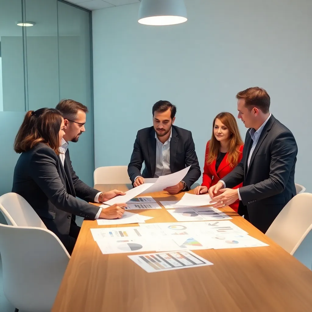 Strategische planning sessie met adviseurs in een moderne vergaderruimte