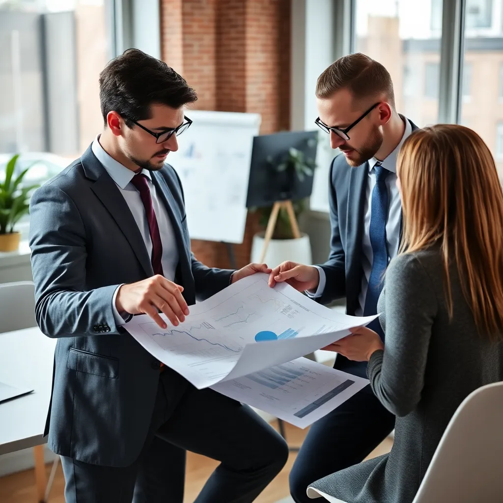 Business consultant die financiële resultaten analyseert met cliënt