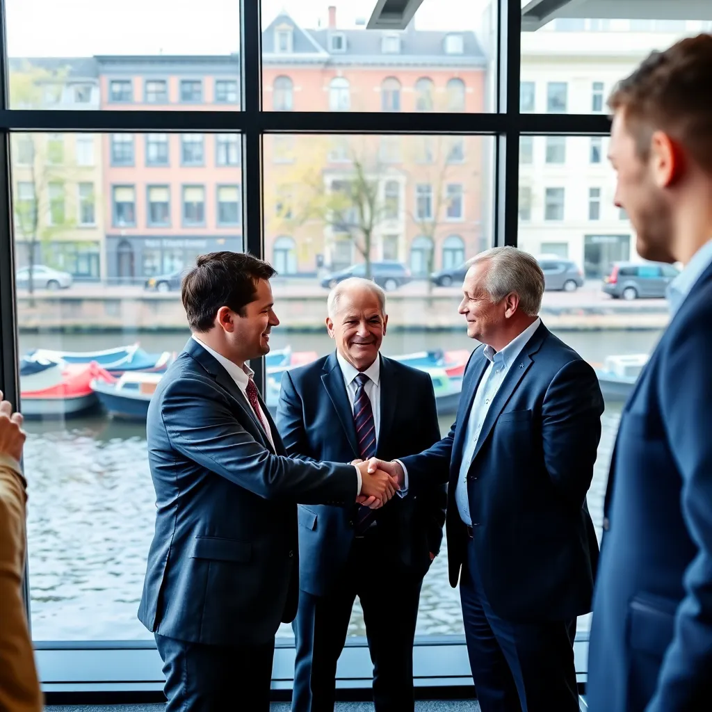 Internationale zakenpartners sluiten een deal in Amsterdam